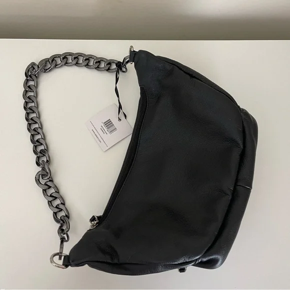 Kerikit England VANESSA LEATHER SLING BAG Black Gretchen Chain Gunmetal Travel - Picture 9 of 9